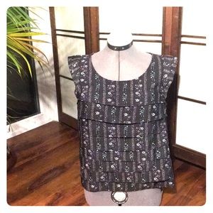 Grey Floral Cropped Blouse